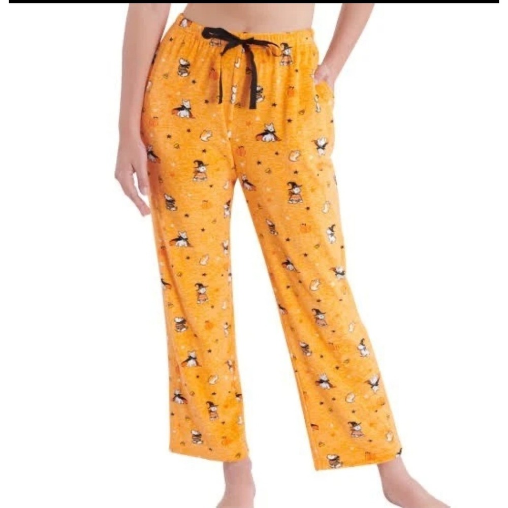 Laura Ashley Womens L Pajama Pants Orange Halloween Westie Dog Print 9150-51